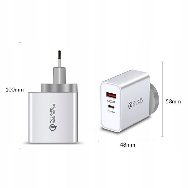 SZYBKA ŁADOWARKA TYP C Quick Charge 3.0 + USB A zdjęcie 8