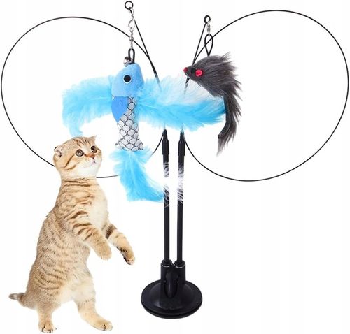 ZABAWKA DLA KOTA PODWÓJNA PRZYSSAWKA RUCHOMA PTAK MYSZKA WĘDKA na Arena.pl