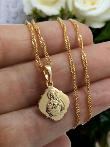 Łańcuszek komunijny medalik dwustronny SZKAPLERZ Matka Boska naszyjnik na Arena.pl