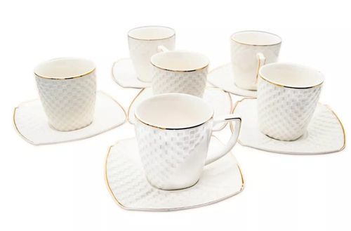 Serwis kawowy zestaw filiżanek ze spodkiem 240 ml 6+6 porcelanowy na Arena.pl