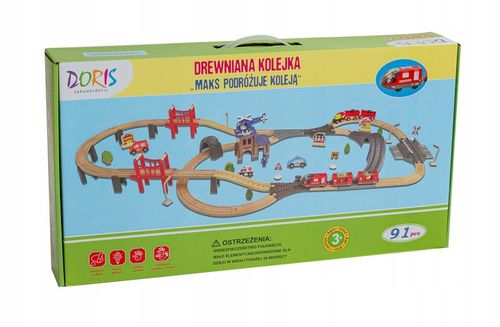 Drewniana Kolejka Elektryczna POCIĄG NA BATERIE x2 WAGONY TUNEL TOR Dźwięk na Arena.pl