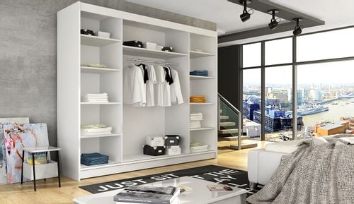 Szafa przesuwna Aston I z lustrem 250cm - pojemna garderoba - BIAŁY na Arena.pl