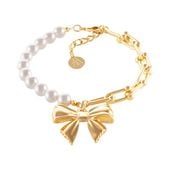 bransoletka z pereł i łańcucha, z gładką kokardką aria princess collection