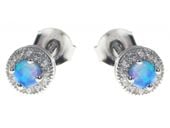 Delikatne okrągłe rodowane srebrne kolczyki z opalem i cyrkoniami opal cyrkonie srebro 925 V013E