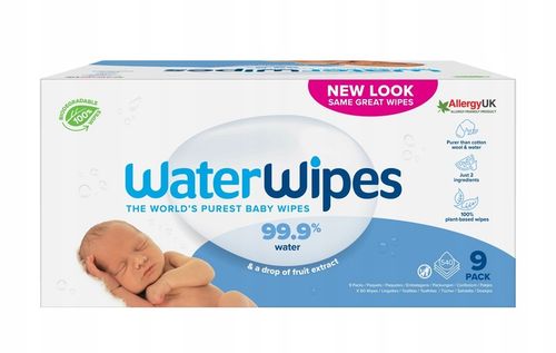 WATERWIPES NAWILŻANE MOKRE DLA DZIECI 540 SZTUK 99,9% WODY na Arena.pl