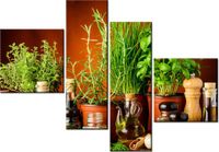 100 70CM OBRAZ 4 ELEM PRZYPRAWY ZIOŁOWE DRUK PŁÓTNO RAMA