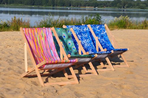 Leżak Plażowy Beż, Leżak Drewniany ,Leżak Ogrodowy na Arena.pl