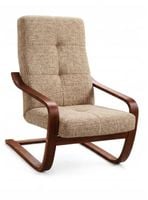 Fotel Finka bujany do salonu stelaż drewno orzech materiał brązowy