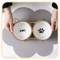 ZESTAW 2x300ml MISKA DLA KOTA PSA PODWÓJNA CERAMICZNA NA STOJAKU POKARM