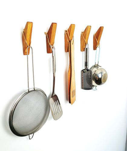 Wieszak na Ubrania do Przedpokoju Drewniany Ścienny Wiszący Brązowy Dębowy na Arena.pl