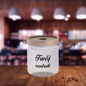 Pojemnik szklany 450 ml z drewnianą przykrywką z Twoim nadrukiem