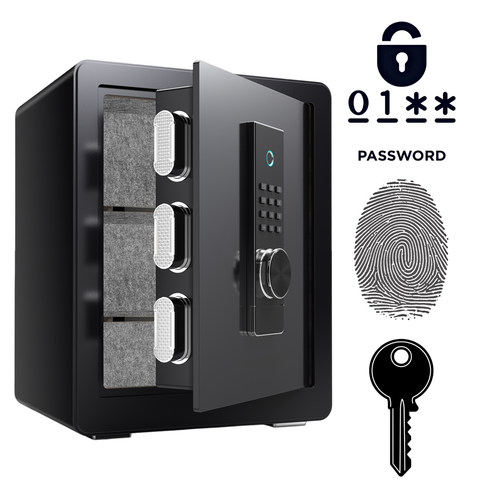 Pancerny Domowy Sejf Biometryczny Na Odcisk Palca 45x38x30 cm Czarny na Arena.pl