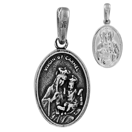 SREBRNY DWUSTRONNY MEDALIK SZKAPLERZ Z MATKĄ BOSKĄ I JEZUSEM SREBRO PRÓBY 925 zdjęcie 1