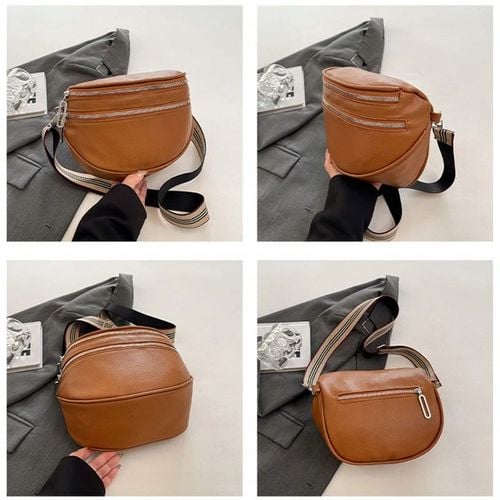 Torebka Damska Nerka BRĄZOWA Pojemna na Ramię Pasek Parciany Srebrny Zamek na Arena.pl