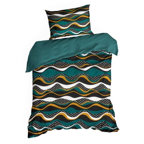 Pościel z satyny z nadrukiem 160X200 70X80X2 NIKA50 c. turkusowa na Arena.pl