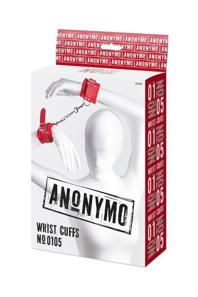 anonymo handcuffs, pu leather, red, 27 cm zdjęcie 1