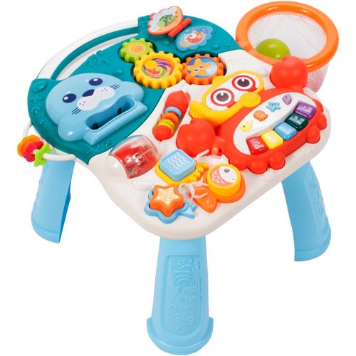 Chodzik Pchacz Stolik Edukacyjny Panel Koszyk 5W1 - Niebieski na Arena.pl