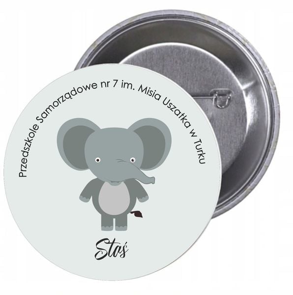 Przypinki buttony PRZEDSZKOLE słoń-twój tekst zdjęcie 1