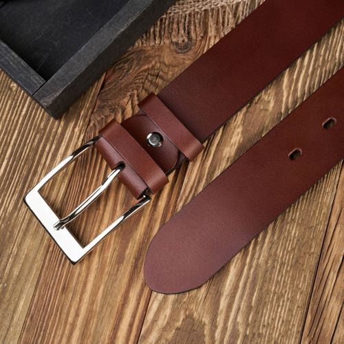 pasek męski skórzany brązowy szeroki 130 cm ze srebrną klamrą na Arena.pl