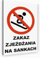Tabliczka znak informacyjny 30x20 Biała ZAKAZ ZJEŻDŻANIA NA SANKACH Dibond