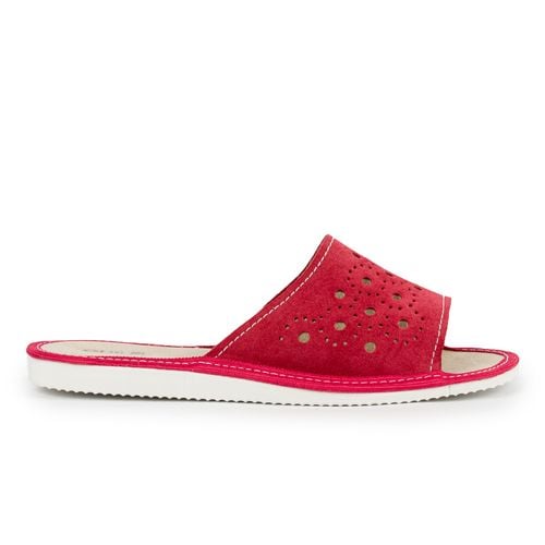 Kapcie damskie ażurowe czerwone zamsz skóra na Arena.pl