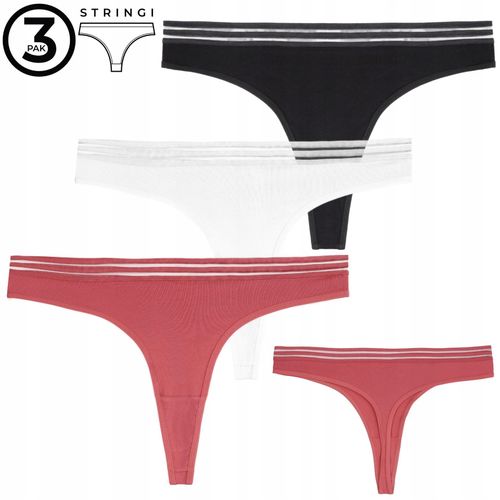 MORAJ Majtki Stringi Damskie Bawełniane z siateczkową gumką 3-pak - XL na Arena.pl