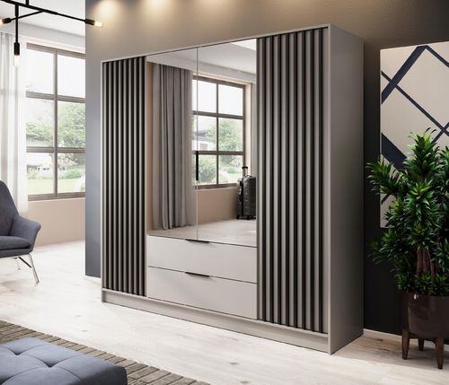 SZAFA GARDEROBA SOREN 4D KASZMIR 200CM OTWIERANA DUŻA PÓŁKI DRĄŻEK LUSTRO na Arena.pl