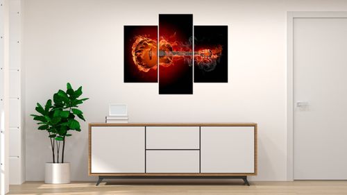 Obraz Tryptyk 90X70 Płonąca Gitara Gitara W Ogniu na Arena.pl