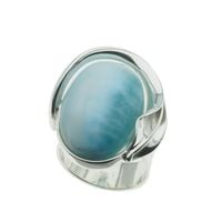 Pierścionek z owalnym Larimarem w srebrze z liściem 4