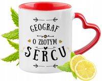 Kubek Czerwony Z Uszkiem W Kształcie Serca Dla Geografa Na Prezent