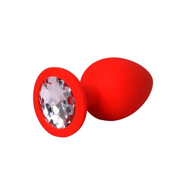 Red Large Butt Plug With White Crystal zdjęcie 1
