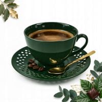 FILIŻANKA CERAMICZNA ZIELONA ZE SPODKIEM AŻUROWYM DO KAWY HERBATY 260ML