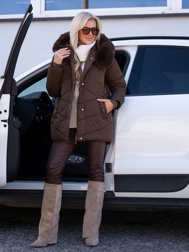 LEXI Klasyczna Luźna KURTKA Damska Pikowana Kaptur Z Futerkiem na Arena.pl