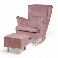 Różowy Fotel Bujany Uszak + Podnóżek + Poduszka