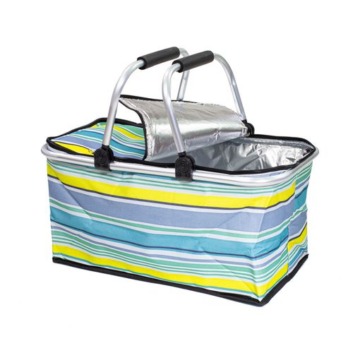 Kosz Piknikowy Termiczny Na Zakupy Duży 30 Litrów Składany Niebieskie Paski na Arena.pl