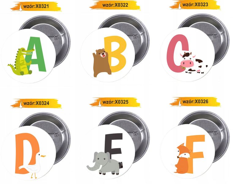 Przypinki buttony LITERKI DLA DZIECI - F zdjęcie 3