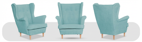 Fotel uszak skandynawski błękitny welur jasny niebieski Ari Family Meble na Arena.pl