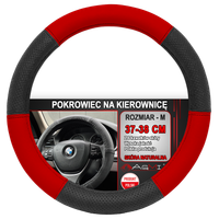 NAKŁADKA NA KIEROWNICĘ SKÓRZANA POKROWIEC SKÓRA CZARNO CZERWONA 37-38 CM