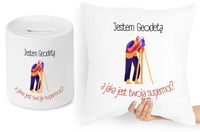 Dla Geodety Zestaw Poduszka + Skarbonka Prezent Z Nadrukiem Ze Zdjęciem