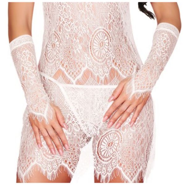 BIAŁE RĘKAWICZKI DO ŁOKCI KORONKOWE RĘKAWICZKI DŁUGIE MITENKI S/M zdjęcie 1