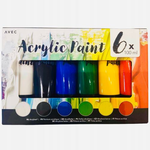 FARBY AKRYLOWE 600 ml ZESTAW FARB AKRYLOWYCH PODSTAWOWE KOLORY KRYCIE na Arena.pl