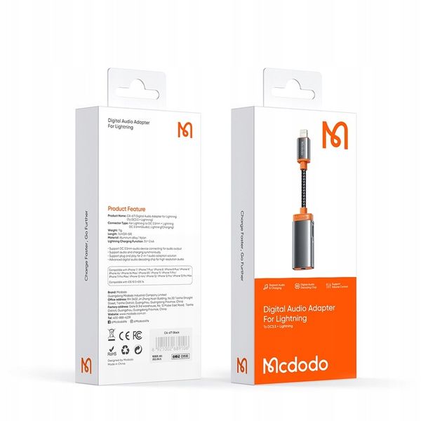 MCDODO PRZEJŚCIÓWKA ADAPTER LIGHTNING MINI JACK 3,5MM KABEL DO IPHONE 13 14 zdjęcie 3