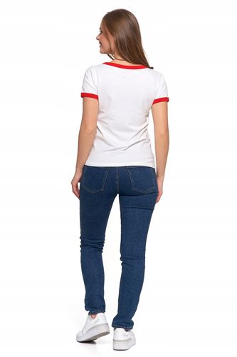 T-shirt Koszulka Damska Bawełna Slim Fit z Napisami Biło-Czerwona MORAJ - S na Arena.pl