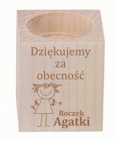 GRAWEROWANY ŚWIECZNIK drewniany podziękowania NA ROCZEK z imieniem napisem