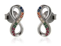 Delikatne rodowane srebrne kolczyki nieskończoność infinity kolorowe cyrkonie srebro 925 K3030