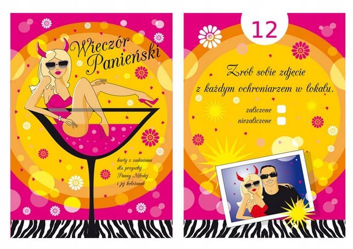 Karty z zadaniami gra na Wieczór Panieński 3 WZORY - Arena.pl
