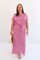 Fuksjowo-biała Sukienka w Paski Maxi L/XL