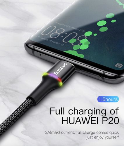 BASEUS PANCERNY SZYBKI KABEL LED USB-C 3A 100CM na Arena.pl
