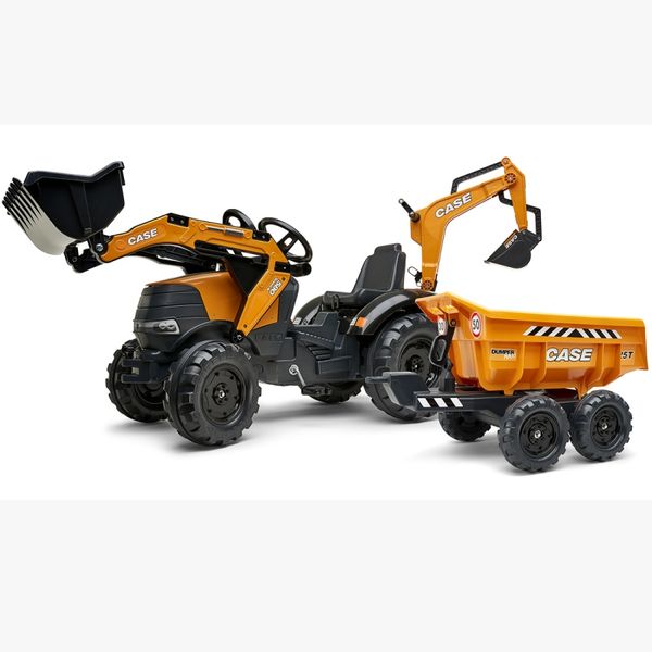 FALK Traktor Case IH Backhoe Pomarańczowy z Przyczepką Ruchoma Łyżka od 3 Lat zdjęcie 8