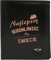 Portfel męski skórzany GRAWEROWANY prezent dla budowlańca z TWOIM NAPISEM